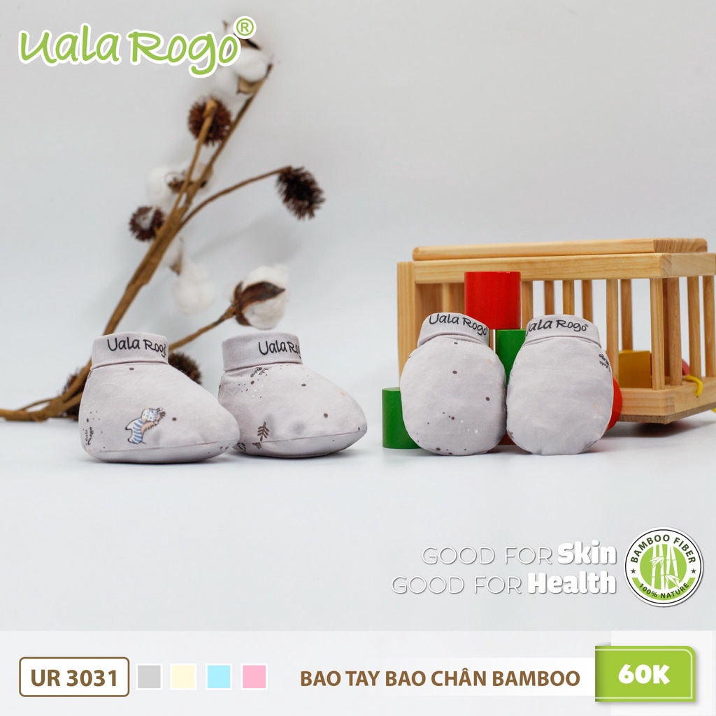 Set bao tay bao chân sơ sinh Uala rogo vải sợi tre Bamboo bo chun co giãn mềm mịn khử khuẩn 3031