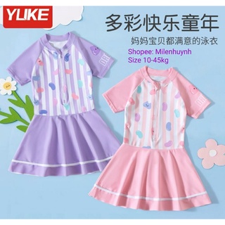 Đồ bơi kiểu váy cho bé họa tiết hạt đậu sắc màu siêu dễ thương YLIKE 1136, có quần lót đùi liền bên trong tiện lợi