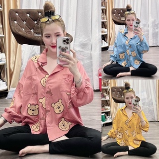 Set sơmi tay dài in gấu pooh & quần legging dài