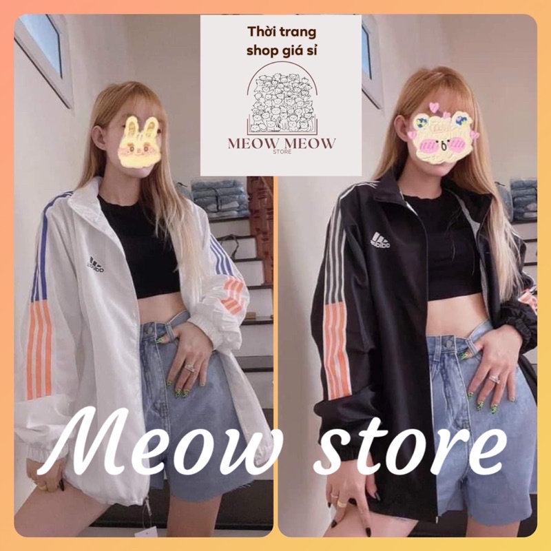 Áo khoác logo adidass tay sọc xanh phối cam dù 2 lớp có dây rút gấu form rộng nam nữ
