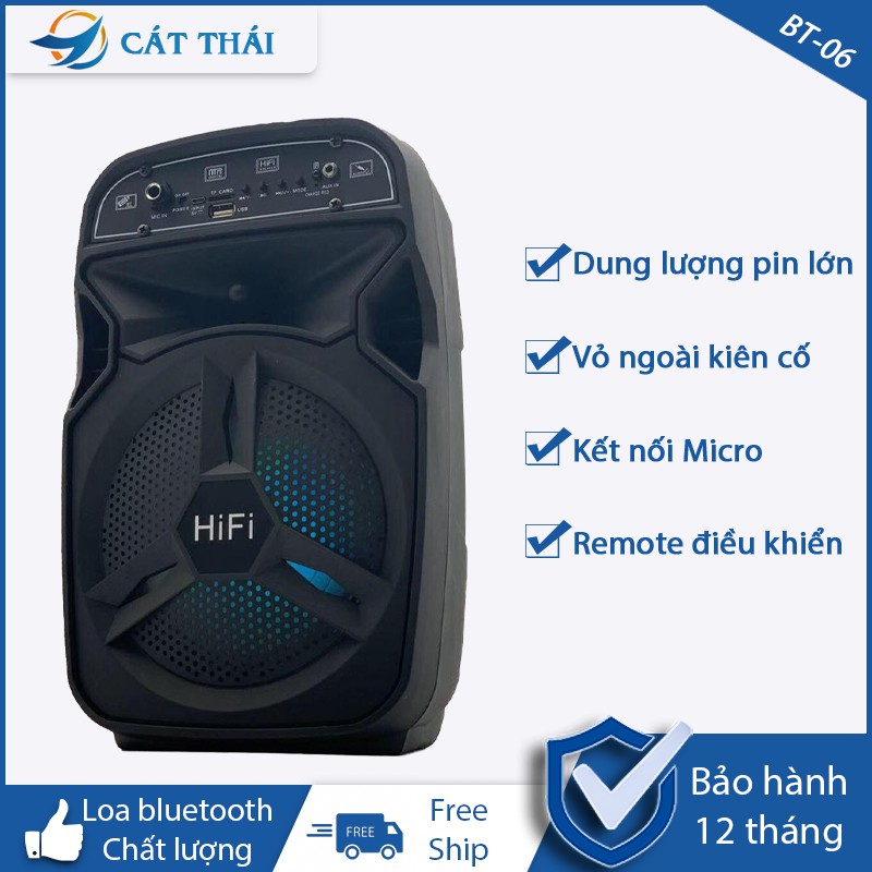 Loa bluetooth BT-06 tặng kèm Micro hỗ trợ chức năng FM kết nối thẻ nhớ TF cổng USB dây AUX Karaoke Remote điều khiển