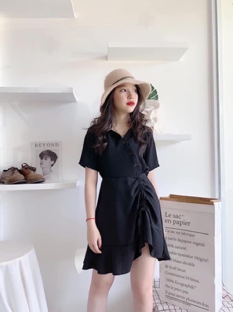 ĐẦM ĐEN NÚT RÚT DÂY CỔ TRỤ