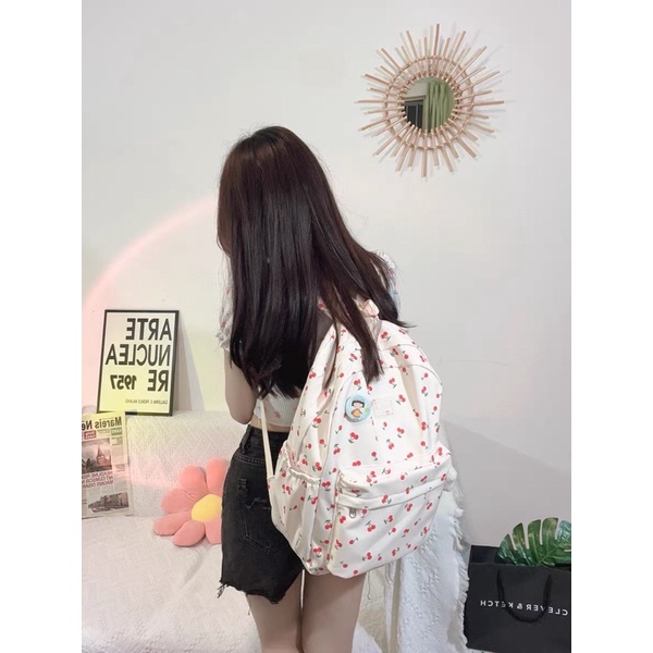 Ba lô nữ cherry ulzzang hàn quốc balo vải xinh xắn học sinh viên trend và trẻ trung