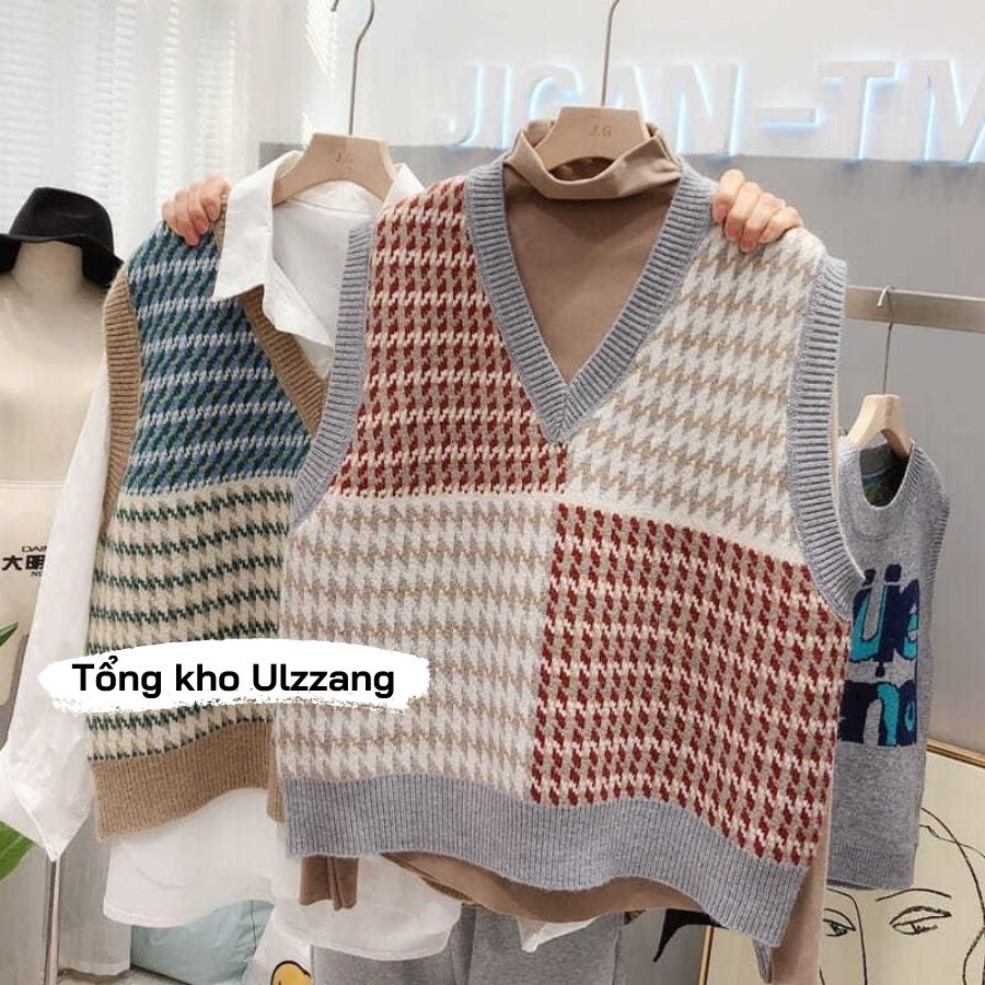 Áo Gile Len Cổ V Chất Dày Dặn Nhiều Màu Vintage Phong Cách Hàn Quốc