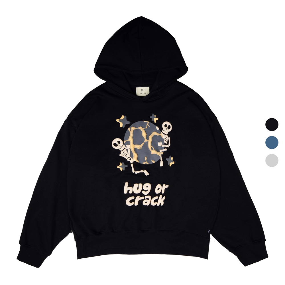 Áo Hoodie Nam Nữ PC BRAND - Planet Crack - Hug Or Crack Hoodie Form Rộng Dáng Oversized Xám/Xanh/Đen Chân Cua
