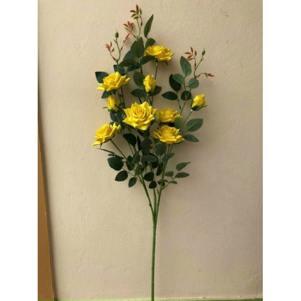 Cành Hoa Hồng Nhung Tàu 9 nhánh Hoa Giả Trang Trí