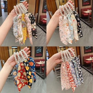 Cột tóc scrunchies ngọc hoa nhí voan lụa