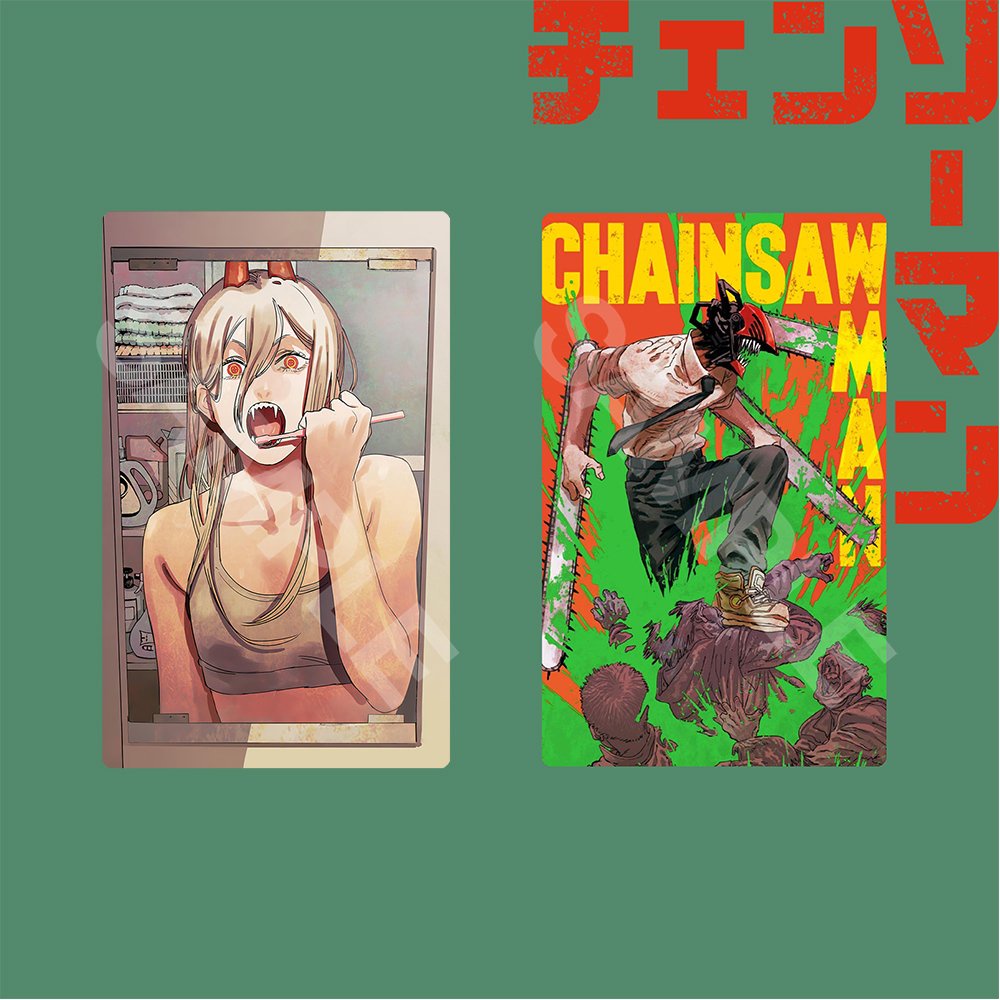 Ảnh card bo góc in hình Thợ Săn Quỷ CHAINSAW-MAN thẻ bo viền 5*8cm anime chibi