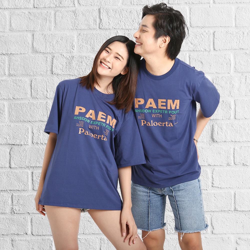 Áo thun tay lỡ phong cách unisex cổ tròn cho nam nữ in chữ PAEM đẹp T18