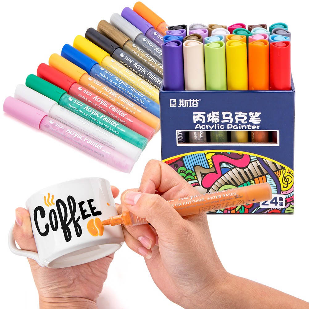 Bộ Bút Sơn Acrylic STA Painter 12/24 Màu , Vẽ Trên Mọi Chất Liệu