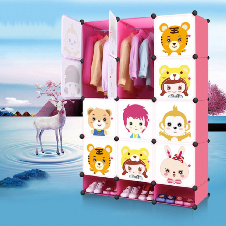 Tủ nhựa ghép-Tủ đựng quần áo 12 ô và 3 ô giày