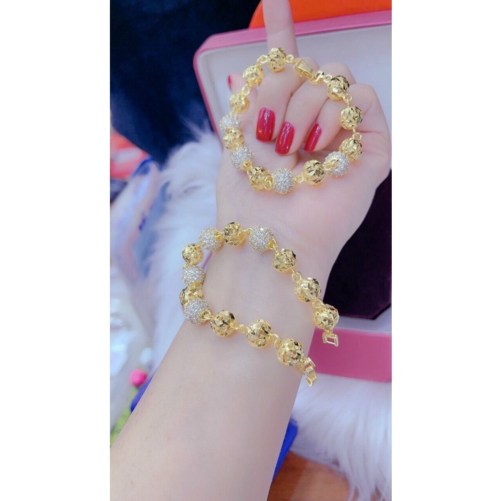Lắc tay nữ kiểu bi tròn chạm xoàn xen kẽ mạ vàng 18 cao cấp cực đẹp