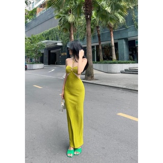 đầm xốp dáng dài khoen ngực đeo dây cổ hot hit 1 dây lưng thl