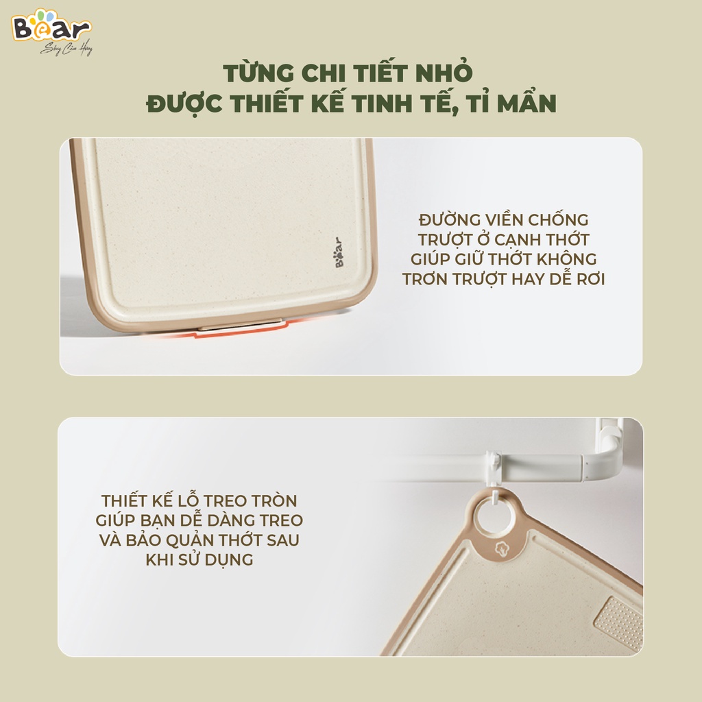 Thớt Bear cao cấp, kháng khuẩn, chất liệu nhựa PP cao cấp và sợi lúa mỳ an toàn CX-E0023, thiết kế tinh tế chống trượt