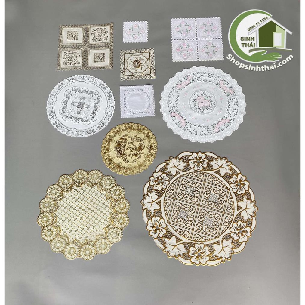 Tấm lót lọ bình hoa, bình bông, bình trà, lót ly, lót trang trí chén dĩa, bằng nhựa, có ren, hoa văn dập nổi