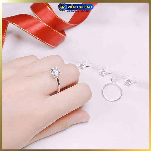 Nhẫn bạc nữ trơn đính đá chất liệu bạc S925 thời trang phụ kiện trang sức nữ thương hiệu Viễn Chí Bảo N400548
