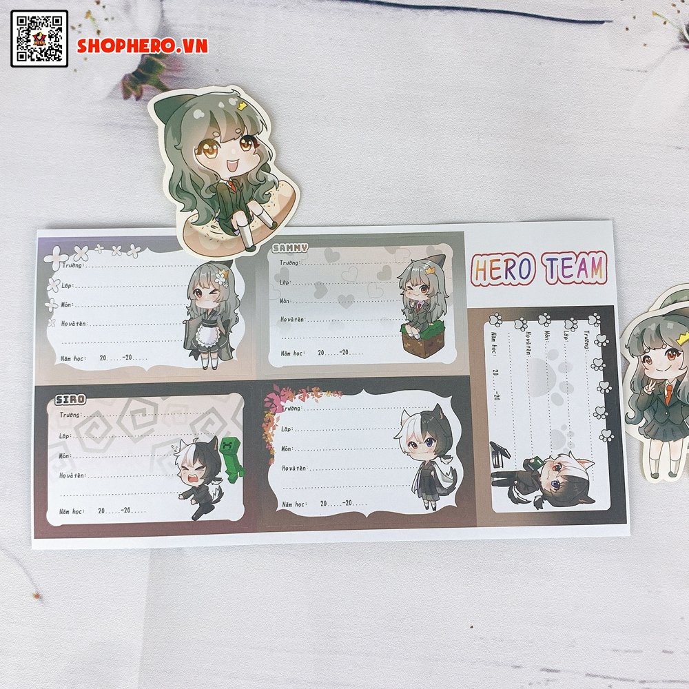 Sét 30 nhãn vở Hero Team có keo dán sẵn trang trí sổ tay