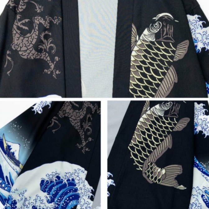 Áo Khoác Kimono Dáng Rộng Họa Tiết Cá Chép Phong Cách Nhật Bản Thời Trang Cho Nam