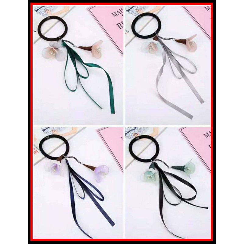 Dây buộc tóc, dây chun hoạ thiết hình bông hoa có dây ruy băng Phong cách Hàn Quốc ngọt ngào, dễ thương - Cột tóc CT05