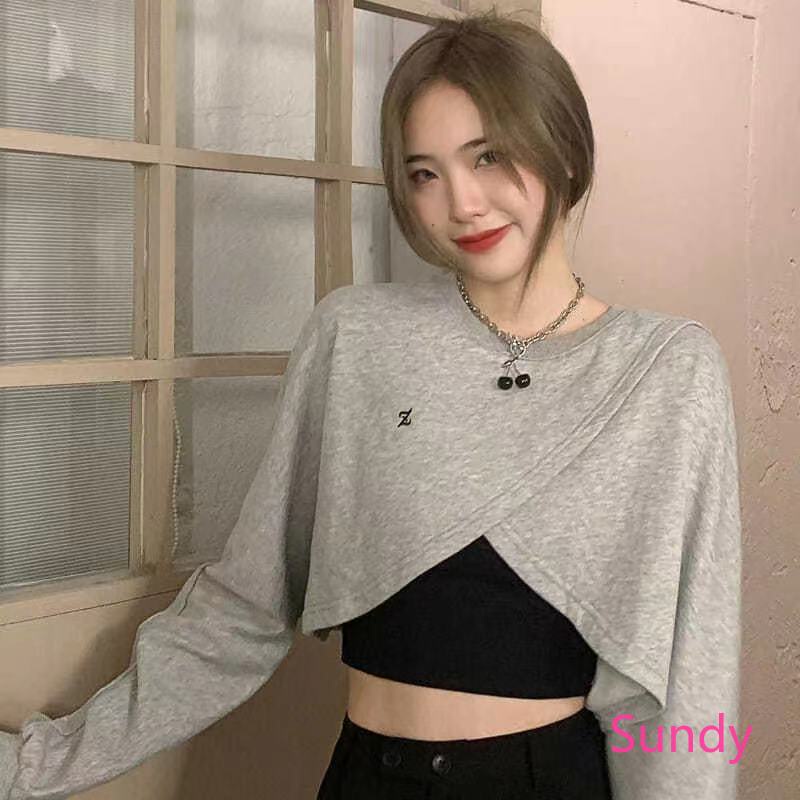 Set Áo Tay Dài Phối Dây Chéo Thời Trang Mùa Hè Cá Tính Cho Nữ