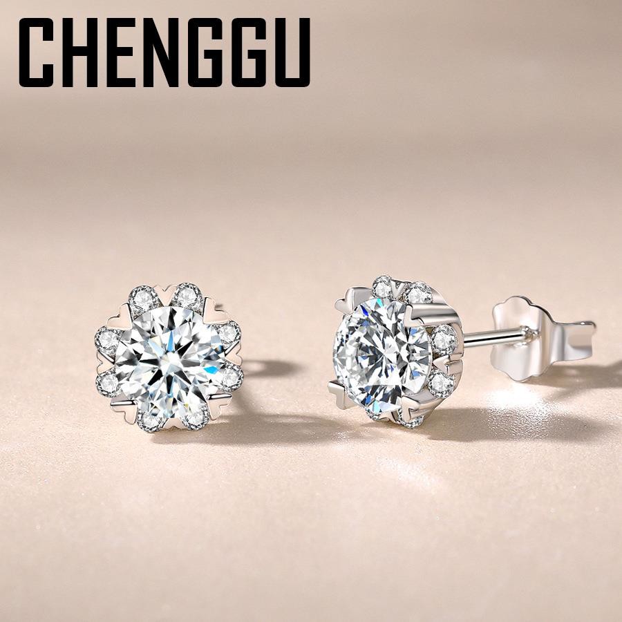 Bông Tai Mạ Bạc 925 Đính Đá Kim Cương Nhân Tạo Màu Sắc Sang Trọng Cho Nữ 1.5 Carat