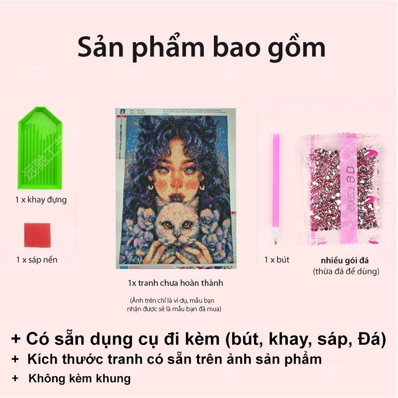 (GIÁ SỈ) Tranh đính đá phong cảnh làng quê, tranh đinh đá tự làm khổ lớn cây đa giếng nước