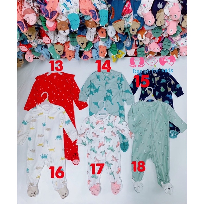 Sleepsuit body dài tay liền tất - vớ hình con vật xinh yêu cho bé trai và bé gái