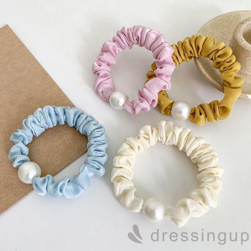 Dây buộc tóc đính ngọc trai nhân tạo màu sắc thời trang