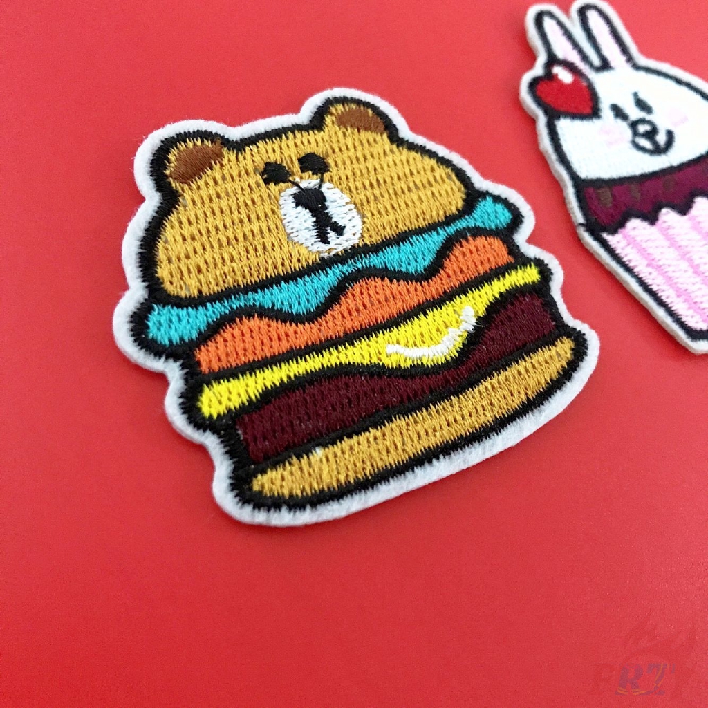 Miếng vá ủi/thêu trang trí quần áo hình bánh hamburger brown/cupcake cony DIY