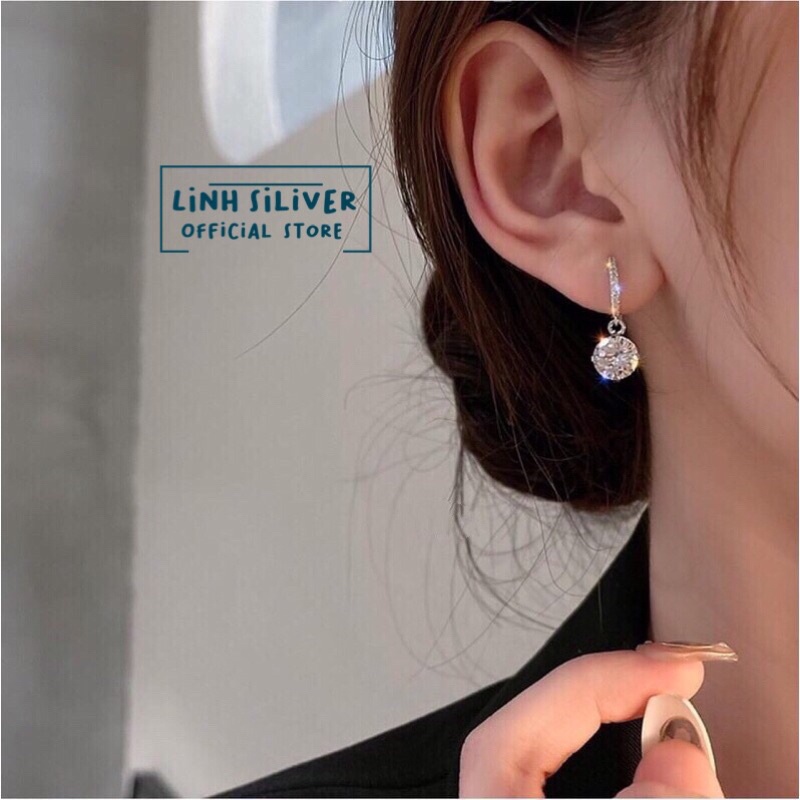 BÔNG TAI KHOEN TRÒN TREO ĐÁ BẠC TA CỰC XINH- MẪU Y ẢNH 100%