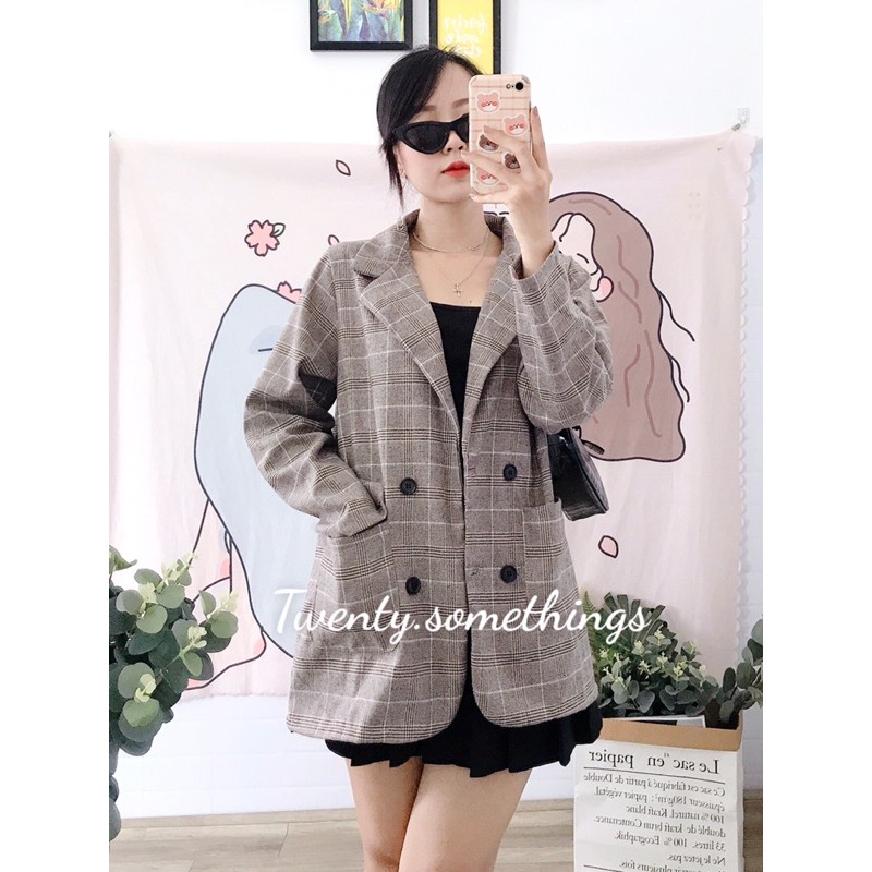 ÁO BLAZER KẺ NÂU SỮA 1 LỚP (ảnh thật/sẵn/video) | BigBuy360 - bigbuy360.vn