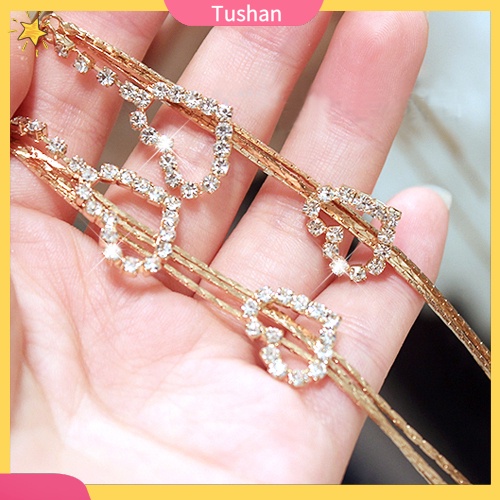 Đôi khuyên tai dài hình trái tim đính đá thời trang cho nữ