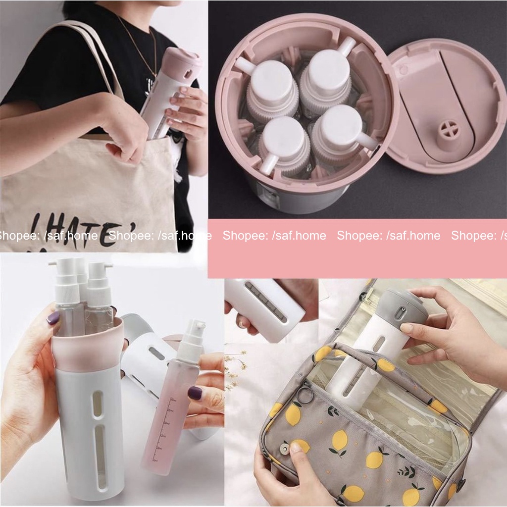 Bình chiết mỹ phẩm du lịch thông minh tiện lợi nắp xoay 4-in-1