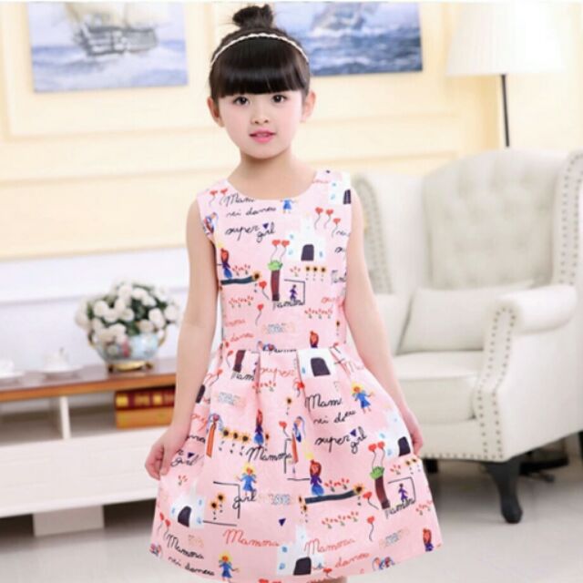 Đầm gấm hoa cho bé 115-130cm