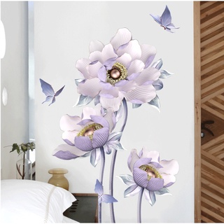 Tranh dán tường 3D Hồ điệp liên hoa mẫu mới nhất, Tranh hoa sen KT 70x110cm, Decal trang trí phòng