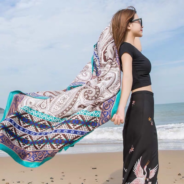 Khăn choàng in hoa văn Khăn choang du lịch che nắng - Maben