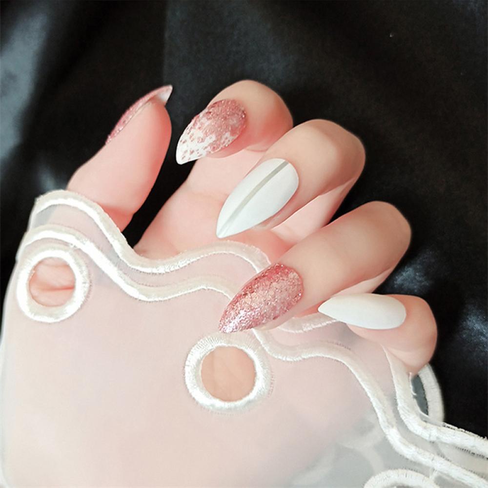 Set 24 Móng Tay Giả Nhiều Màu Sắc Có Thể Tháo Rời L6P5