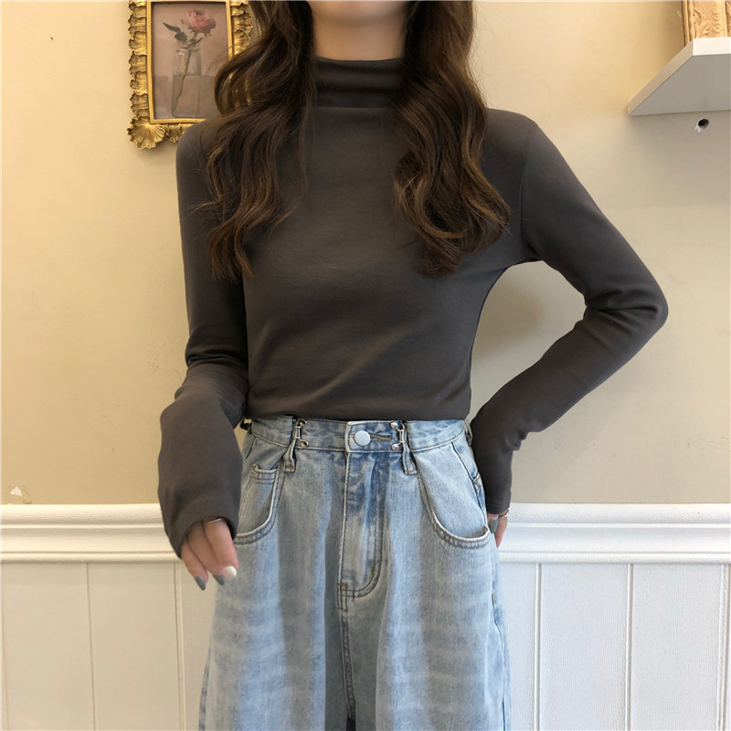 SUXI Áo thun tay dài cổ cao thời trang mùa thu