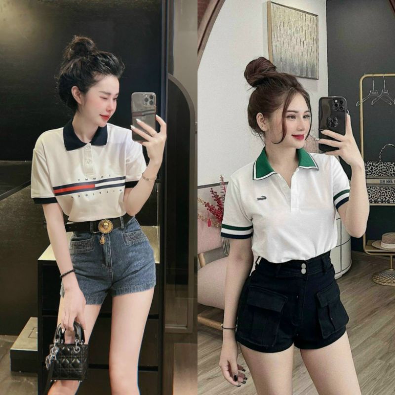 Áo Polo Nữ Ms.1220 Áo Polo Chất Thun Gai Thoáng Mát In Và Thêu Họa Tiết Nổi, Dáng Suông Cổ Đức
