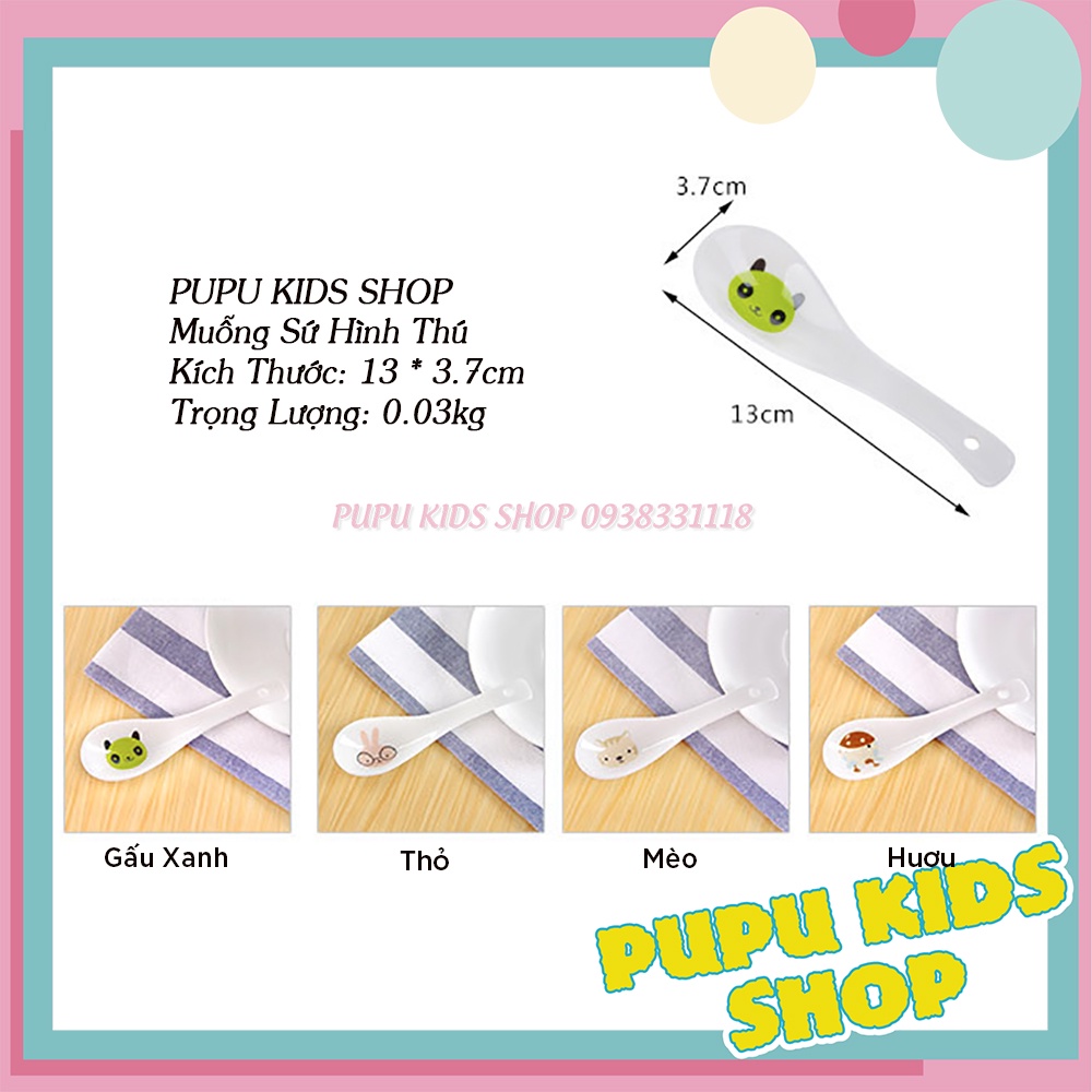 MUỖNG SỨ TRÁI CÂY, THÌA SỨ TRẮNG HÌNH THÚ CHO BÉ ĂN DẶM - PUPU KIDS SHOP