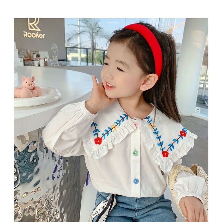Combo 2 áo sơ mi trắng dài tay rộng cổ thêu hoa cho bé gái  N00922 & N01131