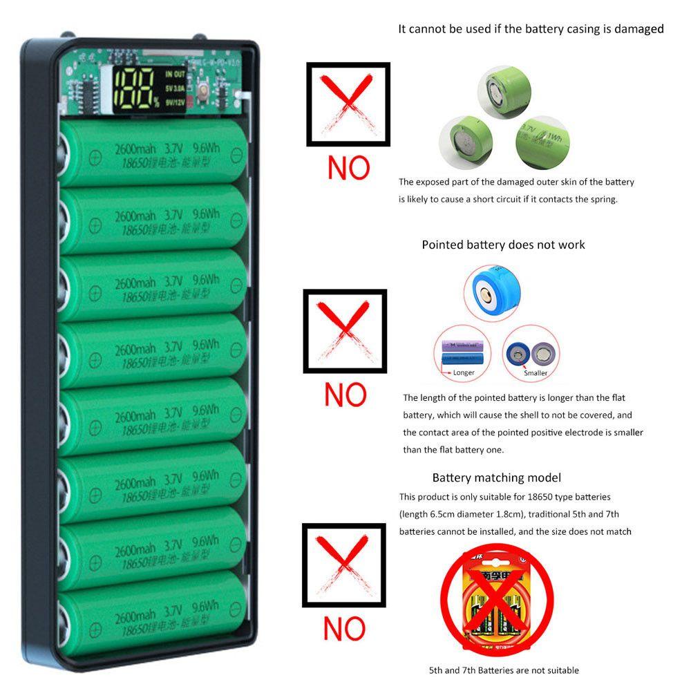 MYRONGVN Pin Sạc Dự Phòng 8 X 18650 Hai Cổng USB Có Đèn LED Giá Đỡ