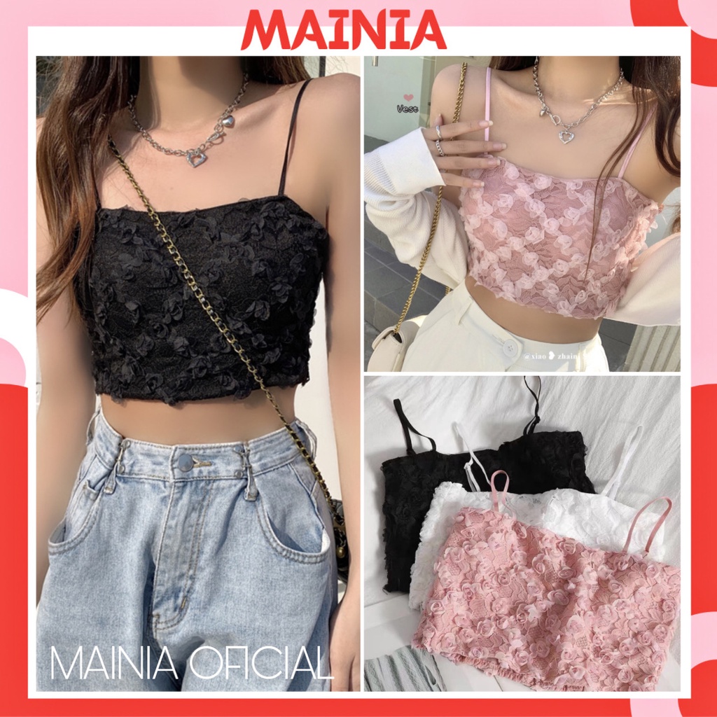 Áo Bra Ren Hoa Hồng Nhí Hai Dây Ngàn Hoa 3 Màu Siêu Xinh Áo Crotop Phối Quần Jean Đi Biển Cực Đẹp Mainia Shop