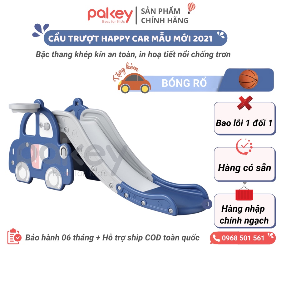 Cầu trượt ô tô Happy Car TẶNG BÓNG RỔ nâng cấp mới đế đúp kín, cầu trượt cho bé nhựa nguyên sinh