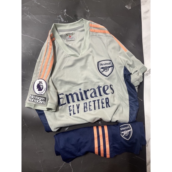Set bộ quần áo thể thao bóng đá nam nữ vải gai thái clb arsenal áo màu xám quần xanh than