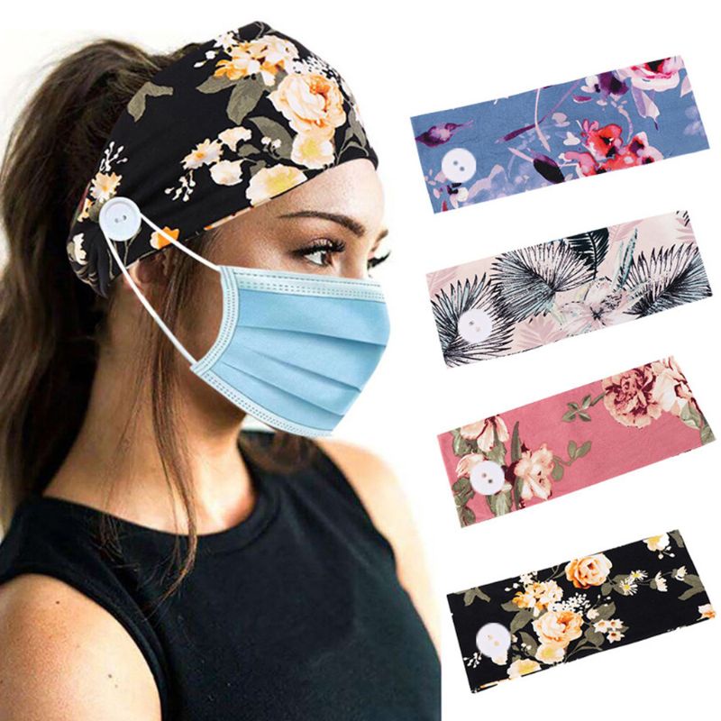 Băng Đô Cài Tóc Bản Rộng In Họa Tiết Hoa Nhiều Màu Kèm Giá Đỡ Nút Phong Cách Bohemian Hàn Quốc Cho Nữ