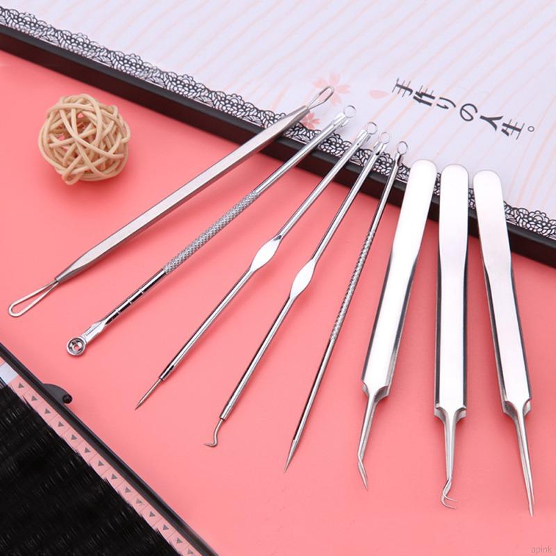 Bộ 4/8 dụng cụ inox dùng để nặn mụn đầu đen tiện dụng