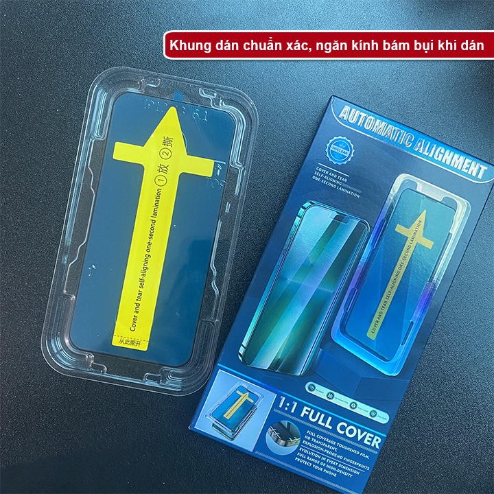 Kính cường lực tự dán IP khung dán tự động siêu dễ dán, viền mỏng, chống bám bụi khi dán, cảm ứng mượt mà