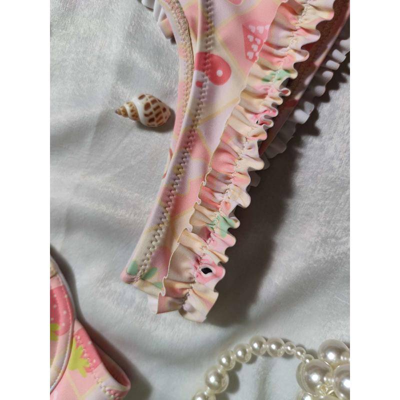 Bộ Bikini Nhún Bèo Màu Hồng Dễ Thương Phong Cách Âu Mỹ 2023 Thời Trang Cho Nữ