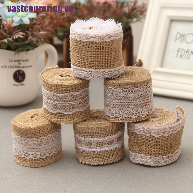 Chuyển Phát Nhanh♥Cuộn Dây Ruy Băng Vải Bố Phối Ren 2M Trang Trí Chai Rượu Tiệc Cưới